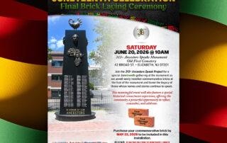 Juneteenth Celebration and Final Brick Laying Ceremony flyer for the 313+ Ancestors Speak Project in Elizabeth, New Jersey
